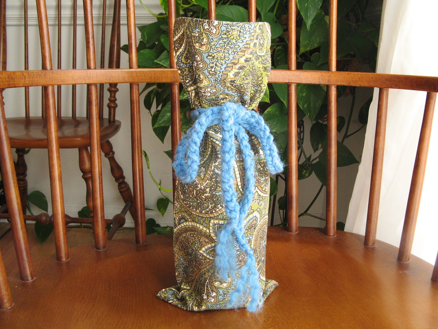 Wine Gift Bag Brown Olive Paisley Reusable