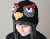 Crochet Black Angry Bird  - size Newborn -  Adult   - Made to Order