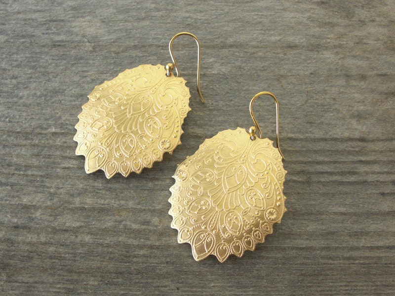 Peacock FEATHER EARRINGS - Gold Bohemian Earrings - Tribal Style - Bohemian Jewelry - Free Shipping