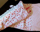 Valentines Security Blanket  and Burp Cloth Set - Hearts and Lace