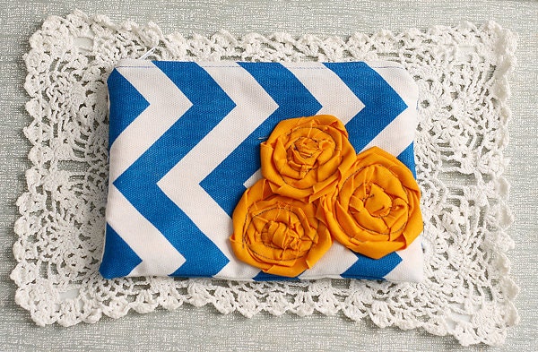Chevron Rosette Zippered Pouch