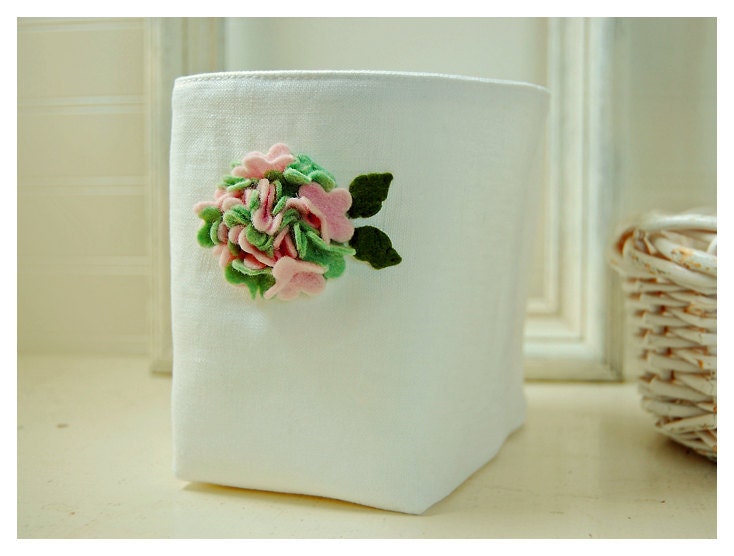 box white linen green pink Hydrangea flower weddings decor Bin Wool felt Organizer Storage Basket Handmade tagt team Gift Wrap