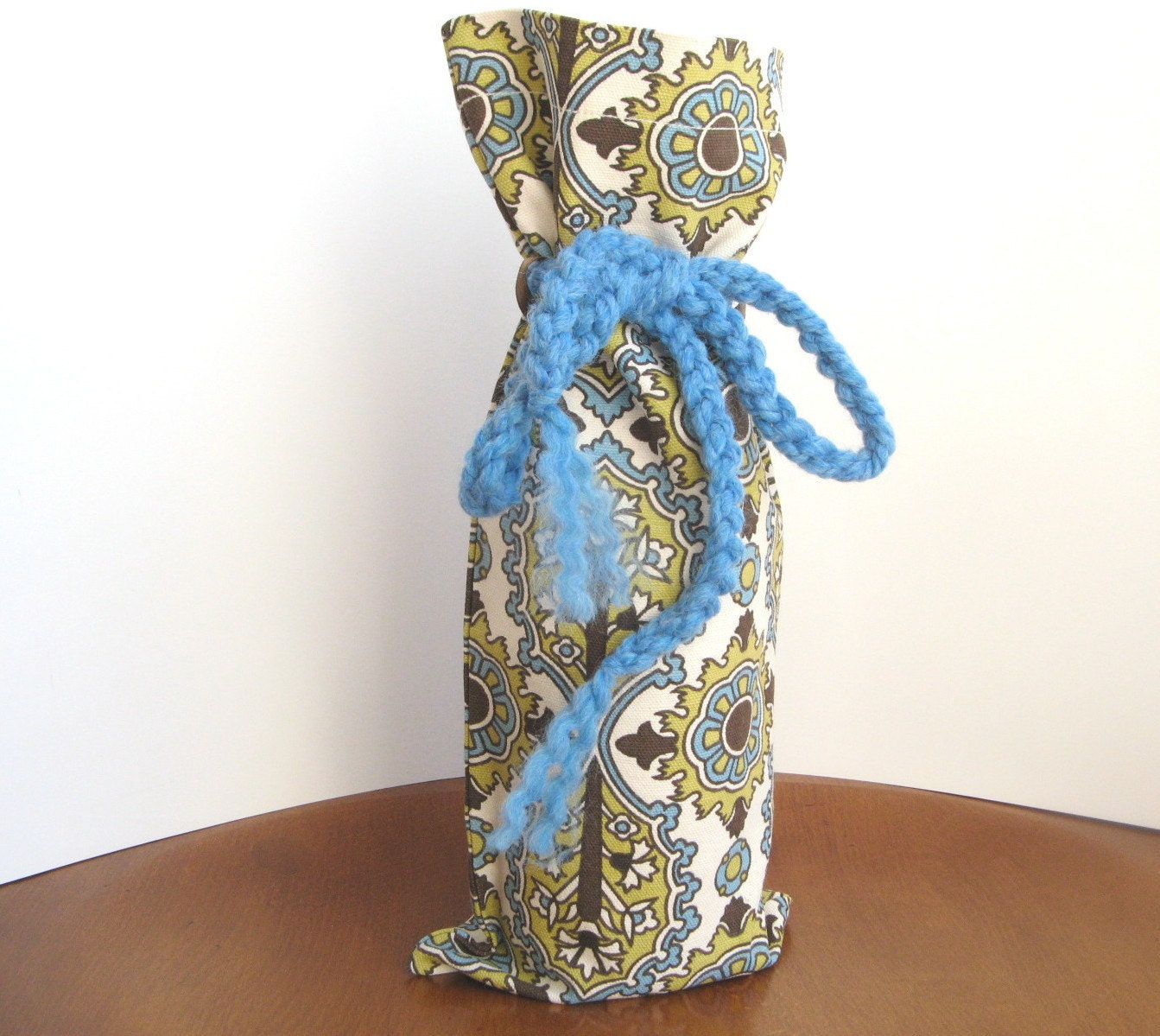 Wine Gift Bag Brown Ivory Floral Reusable