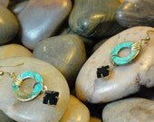 EARRINGS - Petina Brass Circle Hoop Vintage Jet Black Gold Wire Wrap Dangle Drop Jewelry Earrings