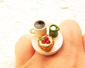 Kawaii Food Ring  Coffee Cream Tart  Miniature Food Jewelry