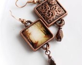 20% OFF Sale Vintage Inspired Jewelry Photo Earrings - Silent Path - original fine art photo - fog path road