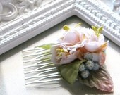 Woodland Pink Flower and Mushroom hair comb
