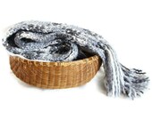 Men scarf knit wool and acrylic - extra long in blue gray melange with fringes