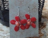 Bright Red Glass Flower Earrings with Sterling Silver Findings - Ready to Ship