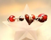 Wicked Heart Red & Black Valentines Day Bracelet Wire Wrapped Argentium Silver