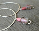 Hoop Earrings Sparkle Pink DIchroic Bead Silver Loopy Hoops