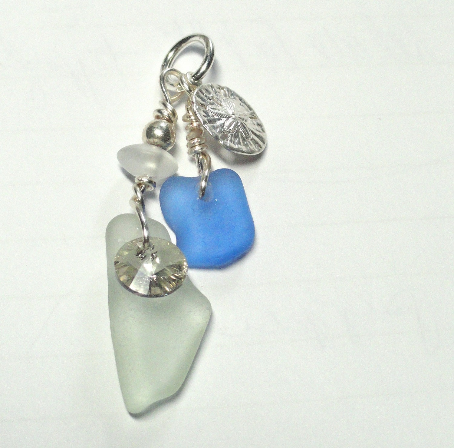 Sea Glass Interchangeable Pendant Charm with Sterling Sand Dollar