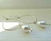 Pearly White Loopy Hoops Swarovski Pearl Earrings with Sterling Silver Ear Wires