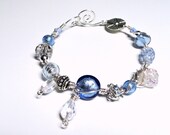 Iced Blue Sapphire Venetian Bead Wire Wrapped Silver Bracelet