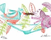 Squirrel and Bird Gocco print