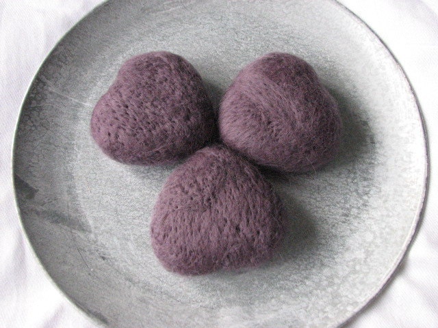 Felted hearts purple amethyst set of 3