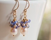 White Pearl Lavender Tsavorite Gold Earrings Valentine