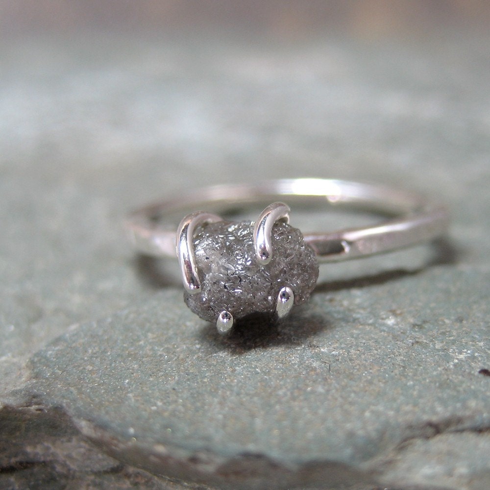 Rough Diamond Solitaire and 925 Sterling Silver Ring -  Artisan Jewellery - Handmade and Designed by A Second Time