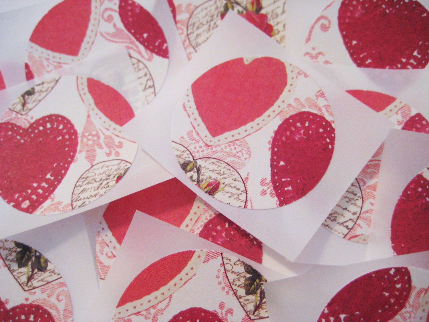 Valentine stickers, lace, heart doilies, and roses (12 count)
