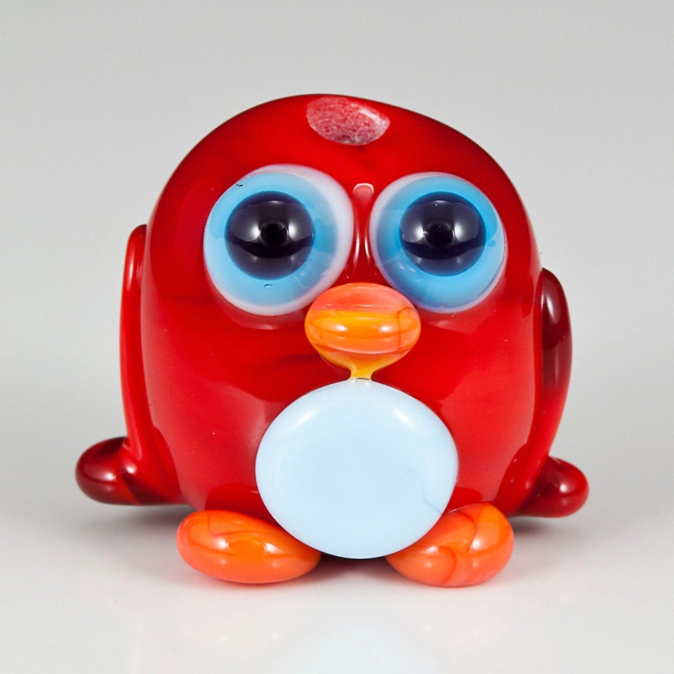 Red Penguin Lampwork Bird Bead