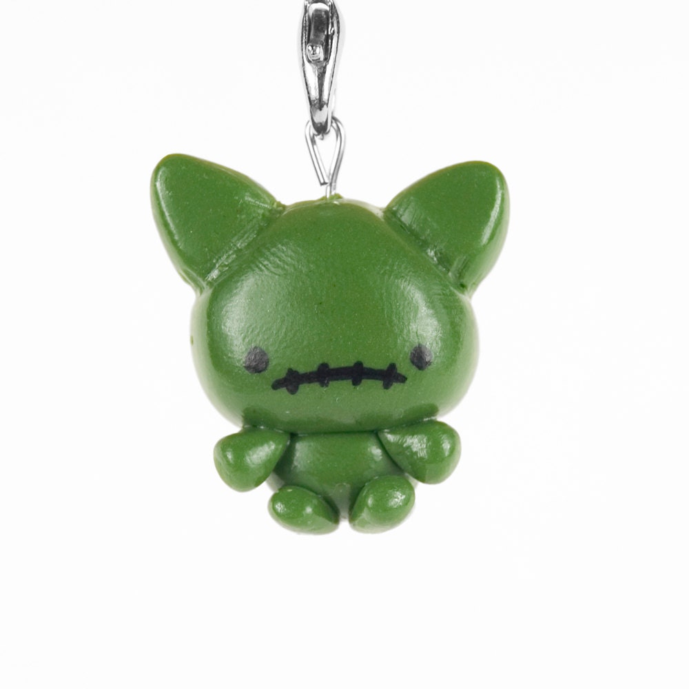 Zombie Kitty Polymer Clay Lanyard Charm