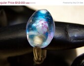SALE Small Blue Lampwork Wire Wrapped Ring