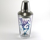 Cocktail Shaker - Spiked Arrows - Purple and Turquoise - Etched and Painted