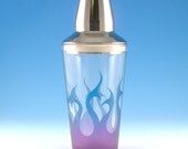 Etched Glass Cocktail Shaker with Tribal Flames design - 16 oz - Custom Painted