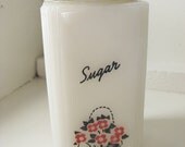 Vintage Milk Glass Sugar Shaker - Range Top - Flower Basket - Tipp City - Retro 1930s - 1940s -