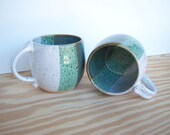 Pottery Cups in Sea Mist and White Glazes - Set of 2