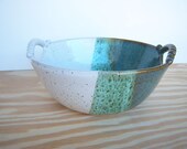 Sea Mist and Glossy White Two Handle Stoneware Serving Bowl