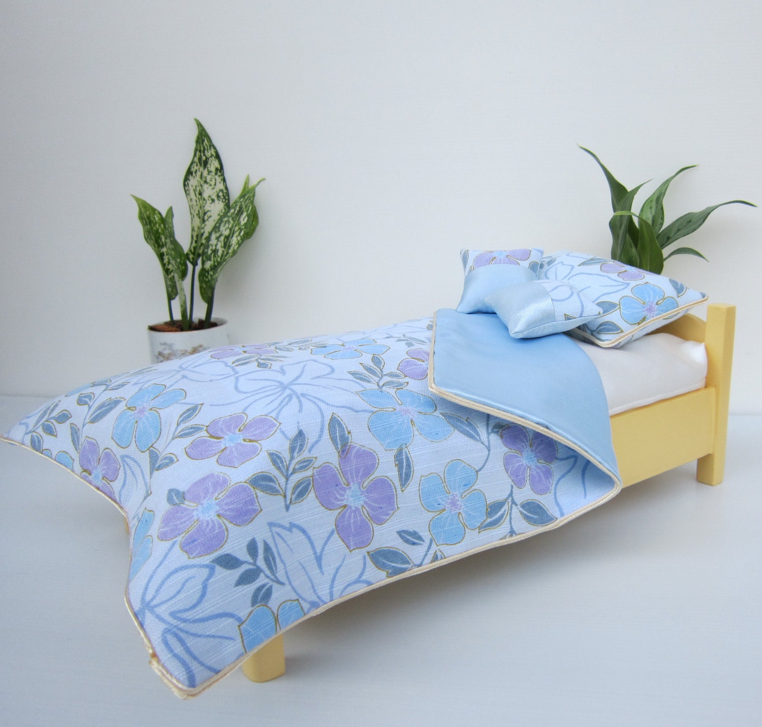 New doll Bedding set Blue Lilac Floral Bedspread pillow cushion 12" doll barbie blythe bratz