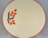 cake plate homer laughlin kitchen kraft harmony art deco leaf pattern '30s kitchen