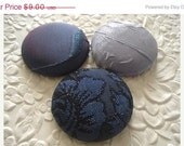 SALE -  Indigo blue and lavender - 3 fabric covered buttons - 1.5 inches - size 60