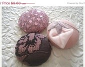 SALE -  Glittering mauve - 3 fabric covered buttons - 1.5 inches - size 60 - one set available