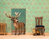 deer and fox art, woodland animals, aqua green, copper - The Quick Brown Fox 8 x 10