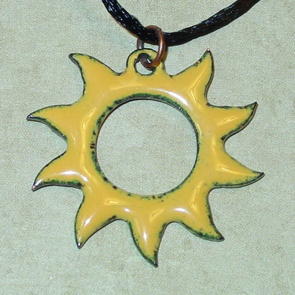 Happy Sunshine Pendant/Charm (Yellow, Hand-Fired, Enameled Copper)