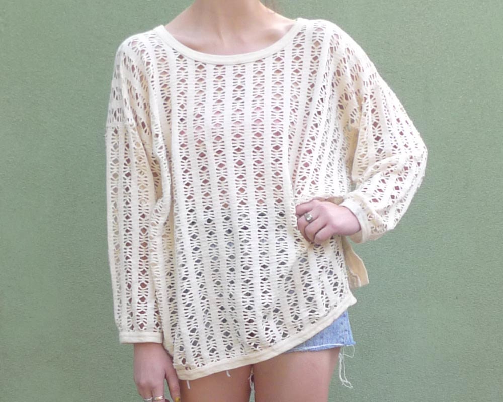 Crochet Sweater Vintage 80s Holey Sweater White