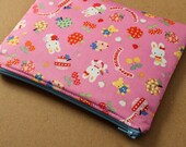 Kawaii Bunnies in Pink 8" Cotton Fabric Zipper Bag