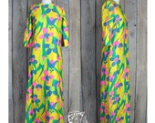 Vintage Long Yellow Floral Boho Dress, Small / Medium
