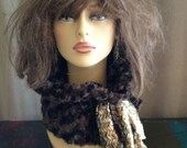 Silky soft deep brown velboa faux fur scarf / neck warmer with removable / interchangeable bow scarf