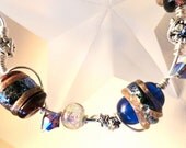 Shooting Stars Royal Blue Kelly Green Cranberry Red Lampwork Bracelet