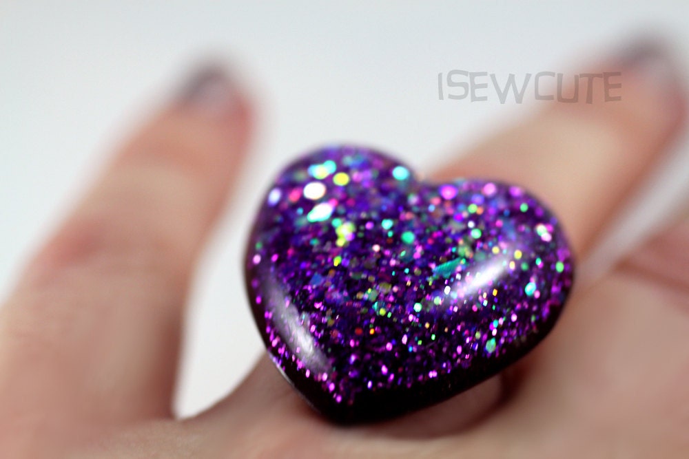 Resin Jewelry Ring Purple Glitter Out of this World Shimmer in Sugarlove Size - Handmade Resin Ring by isewcute