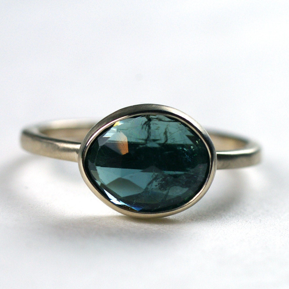 Rose Cut Indicolite Blue Tourmaline Ring - ooak