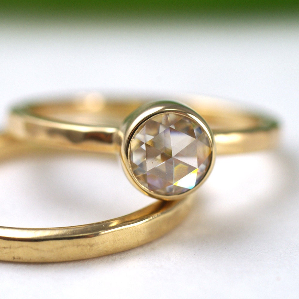 Rose Cut Moissanite Engagement Ring 6mm