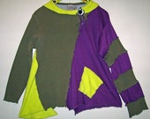 Upcycled  Long Sleeve t-shirt Chartreuse Olive Plum