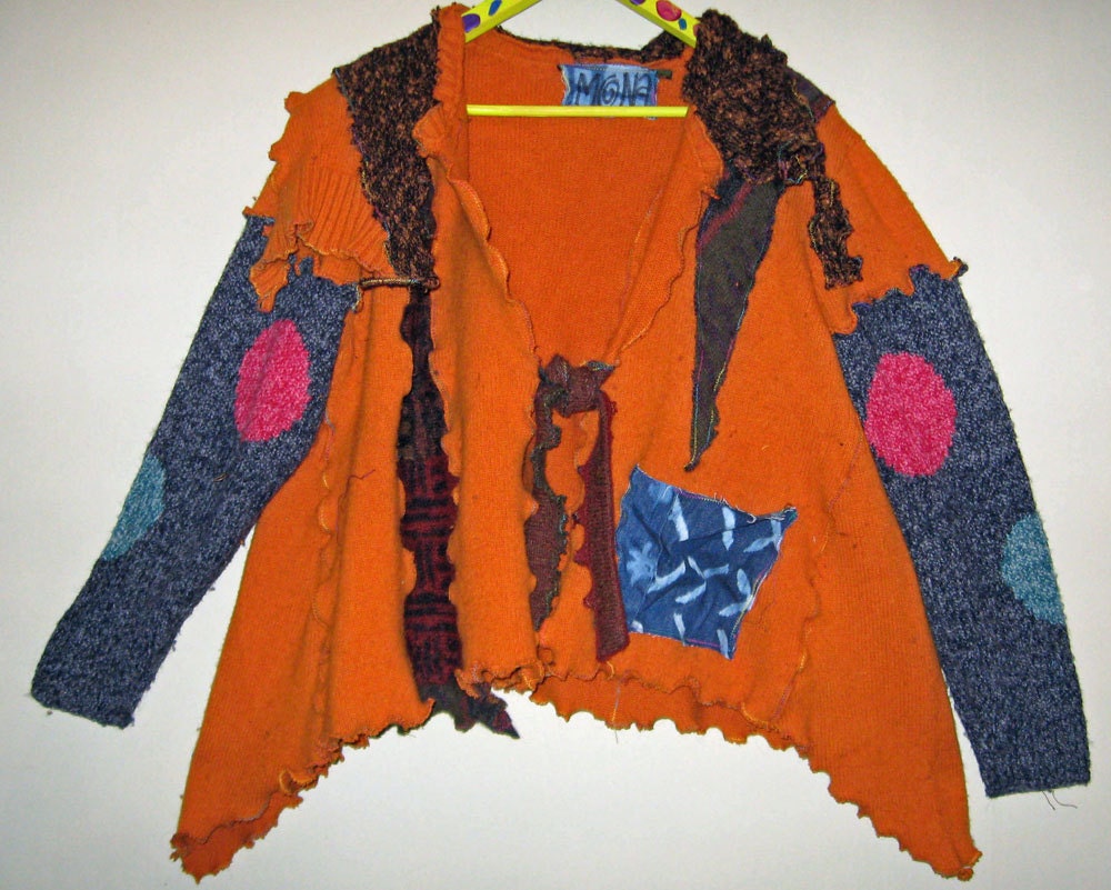 Pumpkin Felted wool Upcycled recycled sweater cardigan