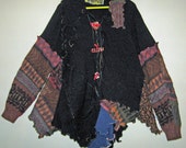 Felted Wool and Cashmere upcycled funky sweater cardigan ceramic buttons