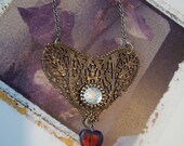 Filigree Heart Pendant with Vintage Schiaparelli Glass