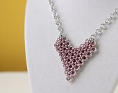 Chainmaille Heart Necklace pendant Pink - chainmail for women
